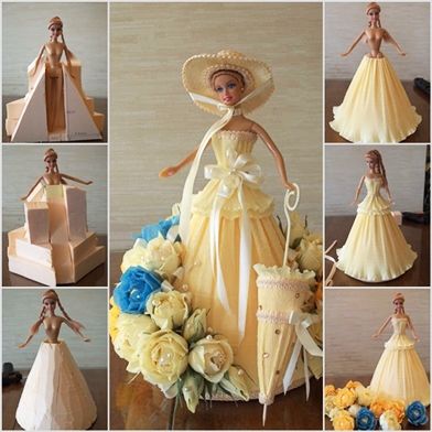 DIY Crepe Paper Barbie Dress Barbie Chocolate, Chocolate Flowers Bouquet, Bouquet Dress, Sweet Bouquet, Chocolate Flowers, Birthday Party Crafts, Flowers Bouquet Gift, Chocolate Bouquet, Candy Bouquet