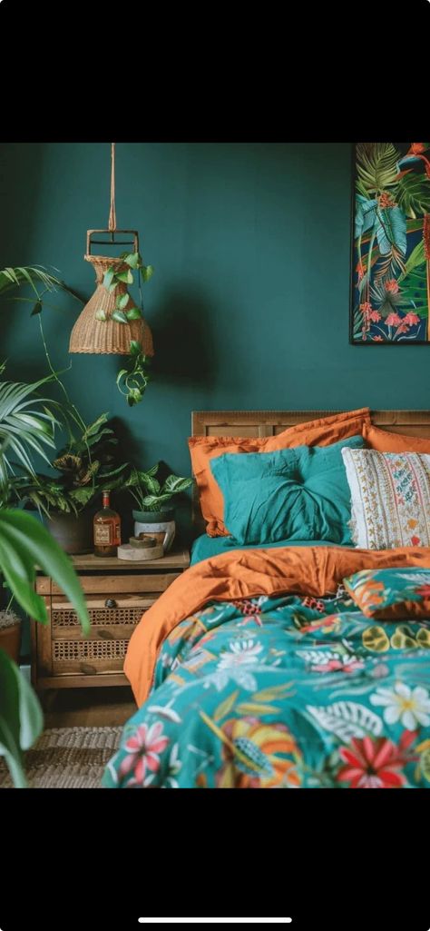 Emerald Green And Orange Bedroom, Burnt Orange Bedroom, Cottage Bedrooms, Dorm Desk, Boho Dorm, Orange Bedroom, Bedroom Orange, Cottage Bedroom, Makeover Ideas