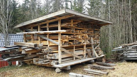 Shed Lumber Storage, Sawmill Wood Storage, Outdoor Lumber Storage Rack, Lumber Storage Shed, Outdoor Lumber Storage, Sawmill Shed, Sawmill Projects, Sawmill Lumber, Solar Kiln