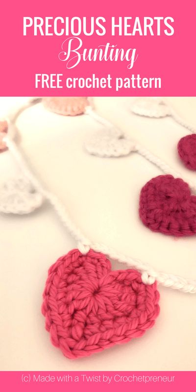 Free Crochet Pattern: Precious Hearts Bunting - Crochetpreneur Crochet Heart Banner, Free Heart Crochet Pattern, Bunting Crochet, Valentine's Day Crochet, Crocheted Hearts, Crochet Square Pattern, Valentine Crochet, Crochet Valentine Patterns, Bunting Pattern