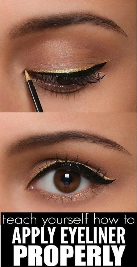 Teach yourself how to apply eyeliner properly | Makeup tips & Tricks Lid Eyeliner, Winged Eyeliner Tricks, Elf Eyeliner, Eyeliner Wing, Best Black Eyeliner, Black Eyeliner Makeup, Eyeliner Types, Wing Eyeliner, Silver Eyeliner