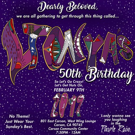 1999 Album Cover, Prince The Artist, 1999 Birthday, Prince 1999, Themed Party Invitations, 50th Birthday Party Themes, Birthday Door, Prince Party, Party Things