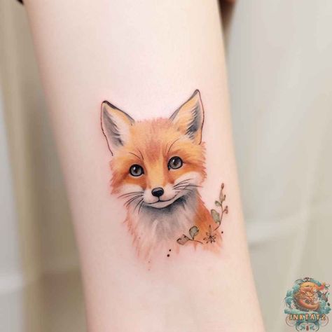 Fox Forest Tattoo, Fox And Butterfly Tattoo, Baby Fox Tattoo, Cute Fox Tattoo, Small Fox Tattoo, Red Fox Tattoos, Watercolor Fox Tattoos, Robin Tattoo, Fox Tattoo Design