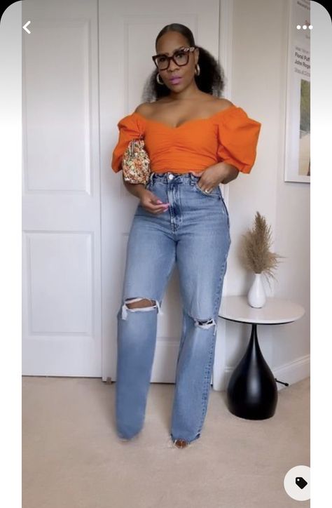 Black Women Outfits Spring, Outfits For Reunion For Women, Fashion Outfits For Black Women, Summer Cookout Outfit Plus Size, Outfit For 50th Birthday, Jeans Work Outfits Women Summer, Company Outing Outfit, Dressing Up Jeans Classy, Denim Peplum Top Outfits