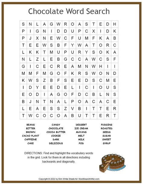 Chocolate word search puzzle Word Search Puzzles Printables, Free Printable Word Searches, Online Chocolate, Digital Word, Word Search Printables, Hard Words, Birthday Words, Mom Planner, Music Words