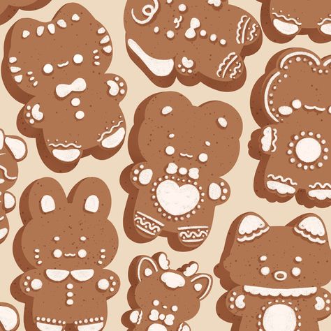 Christmas Cookie Illustration, Gingerbread Animals, Gingerbread Illustration, Sticker Clipart, Stickers For Goodnotes, Stationery Business, Kawaii Clipart, Mermaid Coloring Pages, Mermaid Coloring