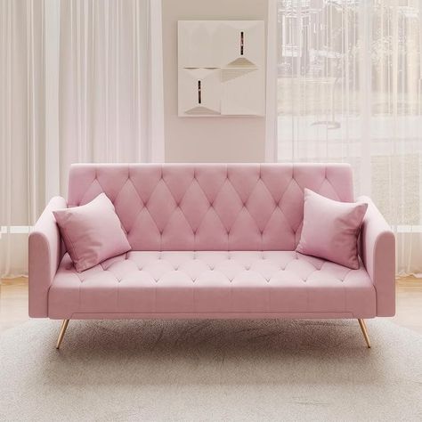 Amazon.com: Modern Velvet Sofa Bed Futon with 2 Pillows,2-in 1 Convertible Sleeper Couch Bed,Folding Recliner Loveseat with Golden Metal Legs for Living Room Apartment Office (Pink) (Light Pink) : Home & Kitchen Light Pink Sofa, Living Room Sofa Bed, Functional Sofa, Modern Velvet Sofa, Loveseat Sleeper Sofa, Multi Functional Sofa, Velvet Sofa Bed, Pink Sofa, Futon Sofa Bed