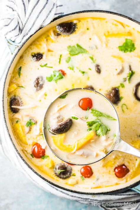 PIN THIS TO SAVE IT FOR LATER! Thai Coconut Turkey Soup is the most delicious way to turn your turkey dinner leftovers into something special. It's made with a light coconut milk and Thai green curry broth and loaded with shredded turkey, shiitake mushrooms, yellow peppers, and noodle-like bean sprouts. And taking only 25 minutes to make, you'll be sitting down to a delicious bowl of turkey soup in no time! #theendlessmeal #turkey #turkeysoup #keto #soup #thai #ketosoup #thaisoup #thanksgiving Soup Recipes Thai, Turkey Soup Recipes, Curry Broth, Thanksgiving Veggies, Soup Thai, Turkey Curry, Turkey Leftovers, Turkey Soup Recipe, Coconut Curry Soup