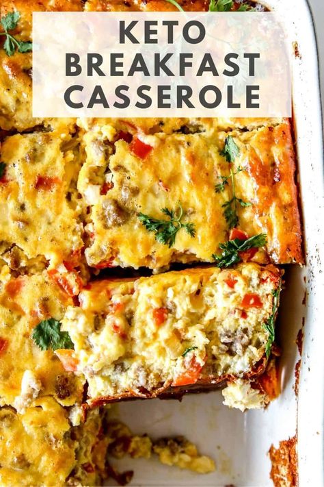 Keto breakfast casserole is packed with delicious meat, cheese and veggies! Prep this egg bake ahead to have for easy breakfasts all week! Keto Egg Bake, Sausage Keto, Keto Breakfast Casserole, Baked Breakfast Casserole, Low Carb Breakfast Casserole, Best Egg Recipes, Easy Breakfasts, Gluten Free Main Dishes, Egg Bake