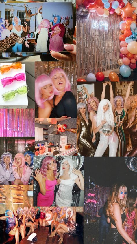 Wig Party Theme, Party Theme Aesthetic, Bachelorette Party Wigs, Fun Bachelorette Themes, Sparkle Bachelorette Party, Coloured Wigs, Hens Party Themes, Barbie Bachelorette, Bachelorette Inspo