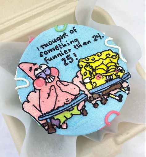 Whats Funnier Than 24 Cake, Spongebob Cake 25, Senior Things, Spongebob Cake, 25th Birthday Cakes, Spongebob Birthday Party, Diy Pants, Spongebob Party, Spongebob Birthday