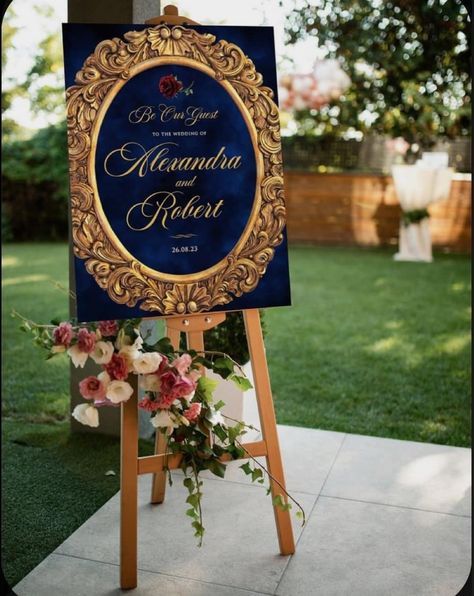 Beauty & The Beast Themed Wedding Inspo🔥🤯💛💙 Quinceanera Entrance, Beauty And The Beast Quince, Beauty And The Beast Wedding Theme, Disney Wedding Invitations, Beauty And Beast Wedding, Navy Party, Beauty And The Beast Theme, Dusty Pink Weddings, Download Sign