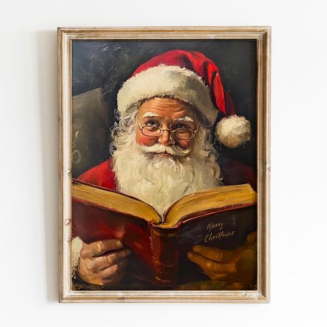 Santa Portraits, Light Academia Decor, Santa Paintings, Santa Claus Decorations, Academia Decor, Christmas Pics, Winter Wall Art, Holiday Painting, Cottagecore Decor