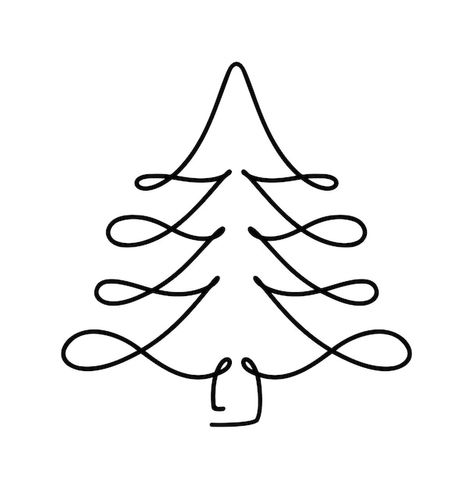 Vector christmas fir tree monoline conti... | Premium Vector #Freepik #vector Line Art Christmas Tree, Pine Illustration, Tree Line Drawing, Vector Christmas, White Highlights, One Line Drawing, Fir Tree, Christmas Drawing, Art Christmas