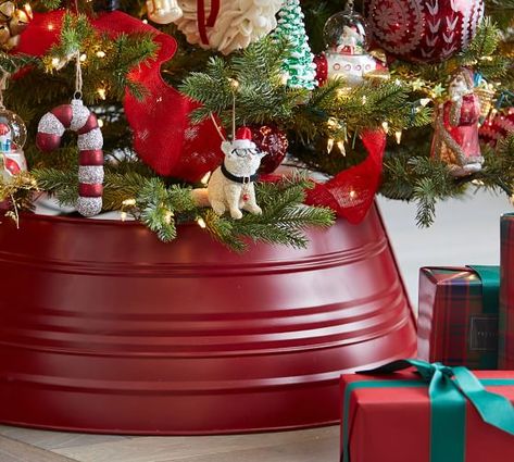 Christmas 2020: Decorations, Holiday Ornaments & Lights | Pottery Barn Metal Tree Collar, Pottery Barn Christmas Decor, Christmas Tree In Basket, Christmas Tree Collar, Pottery Barn Christmas, Tree Collar, Metal Christmas Tree, Metal Tree, Holiday Tree