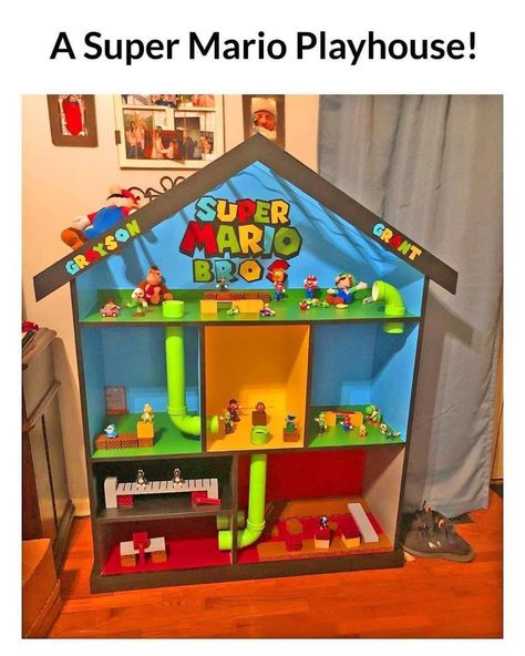 Super Mario Room, Doll House For Boys, Mario Crafts, Mario Room, Ikea Dollhouse, Super Mario Bros Birthday Party, Mario Bros Birthday, Diy Playhouse, Mario Birthday Party