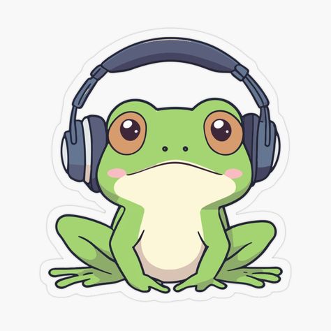 Get my art printed on awesome products. Support me at Redbubble #RBandME: https://www.redbubble.com/i/sticker/frog-with-headphones-by-Atlantico54/162456930.O9UDB?asc=u Frog With Headphones, Headphones Sticker, Cute Printable Stickers, Cute Animal Friends, Cute Animal Stickers, Cool Girl Aesthetic, Stickers Design, Plastic Stickers, Decorate Notebook