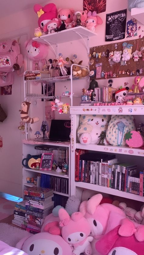 Sanrio Room Decor, Japanese Core, Cutecore Room, Kawaii Room Ideas, Hypebeast Room, Kawaii Bedroom, Otaku Room, Room Redesign, Girly Room