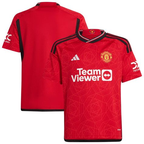 Get your kiddo ready to root on the Red Devils with this Manchester United  2023/24 Home Replica Jersey from adidas. Thanks to AEROREADY technology, they'll feel great during every match this season. The fresh Manchester United graphics and designs will stand out any time they wear it and the AEROREADY technology will keep them comfortable and dry. Manchester United 2023, Luke Shaw, Christian Eriksen, Anthony Martial, Adidas Jersey, Man Utd, Custom Jerseys, Football Kits, Red Adidas