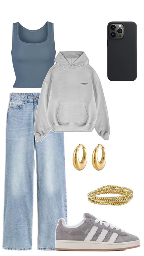 Grey adidas campus outfit inspo - comfy hoodie and skims tank outfit ideas - basic and cute outfit Adidas Campus Outfit, Gray Hoodie Outfit, Outfit Inspo School, Outfit Campus, Adidas Campus Shoes, Campus Adidas, Campus Outfit, Cold Weather Outfit, Cute Modest Outfits