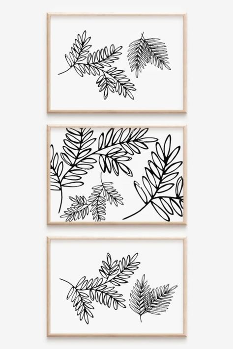 Botanical black and white leaves wall art print set of 3 for livng room decor, bedroom decor or bathroom wall art. This modern digital art set is available as an instant download. Match up with existing black and white living room decor! Bathroom Wall Mural Ideas, Plant Art Black And White, Black And White Plant Art, Black And White Botanical Wall Art, Black And White Abstract Art Set Of 3, Black And White Flower Mural Wall, Black And White Living Room Decor, Bathroom Wall Mural, Livng Room