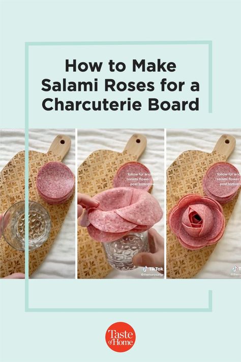 How To Make A Charcuterie Rose, How To Make Salami Roses For Charcuterie Board, Making Salami Roses, How To Salami Rose, Salami And Cheese Charcuterie Board, How To Make Rose Salami, How To Make Charcuterie Board Ideas, Easter Meat And Cheese Charcuterie Board, Charcuterie Roses How To