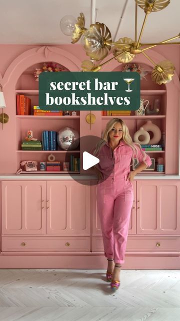 Bar And Bookshelves, Bookcase Bar Ideas, Bookshelf Bar Ideas, Hidden Bar Unit, Hidden Home Bar, Rachel Martino, Built In Bookshelves, Bookcase Bar, Hidden Book