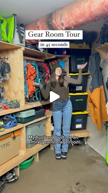 Zoe Peterson & Kelby Jecker | Adventure Lovers on Instagram Gear Storage Room, Backpacking Gear Storage, Gear Room Organization, Gear Room Ideas, Camping Supplies Storage, Outdoor Gear Organization, Youtube Story, Outdoor Gear Storage, Camping Gear Organization