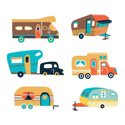 Camping Trailers, Illustration Cartoon, German Art, Rv Trailers, Car Illustration, Camping Trailer, Car Camping, Camping Car, Caravan