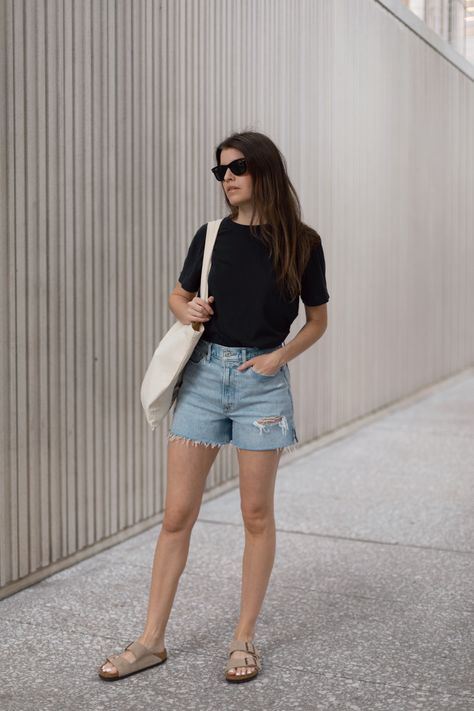 Comfort Over Style, Plain Summer Outfits, Tee And Shorts Outfits, Pangbahay Outfit, Women’s Shorts Outfits, Womens Birkenstocks Outfit, Casual Shorts Outfit For Women, Outfit With Birkenstocks, Summer Birkenstock Outfit