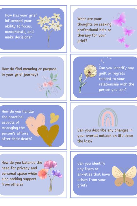 Grief and Loss Counseling Questions Cards | Therapist Counselor Tools Printables Worksheet | Mental Health Therapist Questions, Counseling Questions, Therapy Skills, Counselling Tools, Therapy Questions, Coping With Loss, Counseling Kids, Mental Health Counselor, Mental Health Therapy