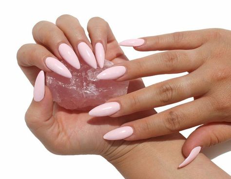 Fake Press On Nails, Pink Pantone, Almond Nails Pink, Pink Stiletto Nails, Baby Pink Nails, Pointy Nails, Light Pink Nails, Pink Ombre Nails, Almond Acrylic Nails