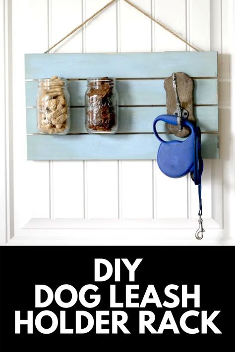 Dog Leash Station, Pet Themed Crafts, Diy Dog Leash, Dog Leash Hook, How To Make Something, Dog Leash Holder, Treat Jar, Leash Holder, Craft Things