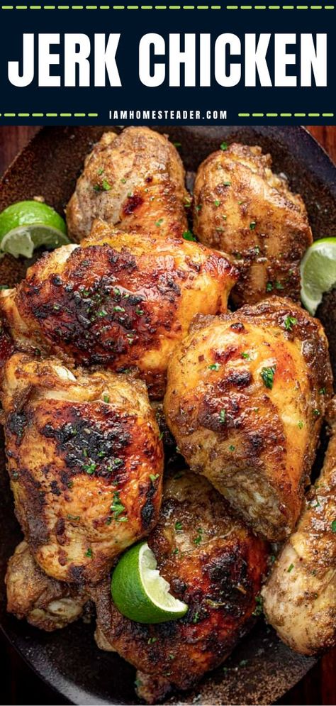 Chicken Legs In Oven, Baked Jerk Chicken, Chicken Thighs In Oven, Chicken Boneless Breast Recipes, Marry Me Chicken Recipe, Jerk Chicken Recipe, Bone In Chicken, Recipe For Dinner, Grilled Chicken Thighs