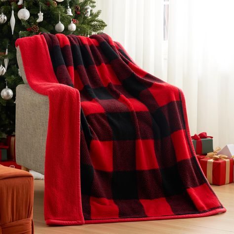 PRICES MAY VARY. CLASSIC BUFFALO PLAID PATTERN: The classic red and black buffalo plaid pattern brings a unique festive atmosphere to your home. This christmas blanket can adapt to various places and home decor styles, whether it's modern, vintage, or traditional. It complements any space, be it the living room, bedroom, or study, adding warmth and coziness. EXTRA WARMTH: This christmas throw blanket for couch features a cozy white sherpa lining on one side to keep you warm and cozy while you lo Christmas Throw Blanket, Buffalo Plaid Pattern, Christmas Throws, Christmas Blanket, Warm Throw Blanket, Grey Pillows, Black Pillows, Couch Throws, Buffalo Plaid Christmas