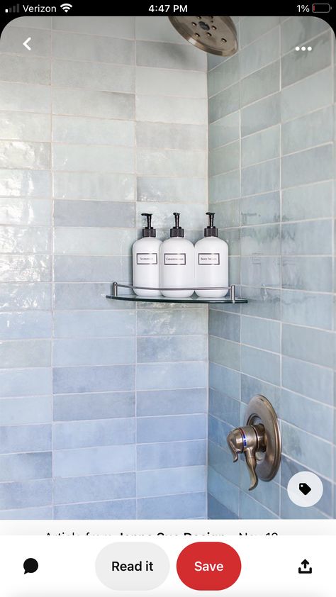 Ocean Blue Shower Tile, Seaside Tile Bathroom, Blue And Ivory Bathroom, Shore Bathroom Ideas, Pale Blue Shower Tile, Spa Blue Glass Tile Bathroom, Blue Shower Tile Ideas Wall, Costal Bathroom Floor Tile, Classic Blue Bathroom