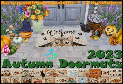 Sims 4 Autumn, Sims 4 Download, Porch Welcome Sign, The Sims 4 Download, Ts4 Cc, Sims House, Holiday Items, Sims 4 Cc, Sims 4 Custom Content