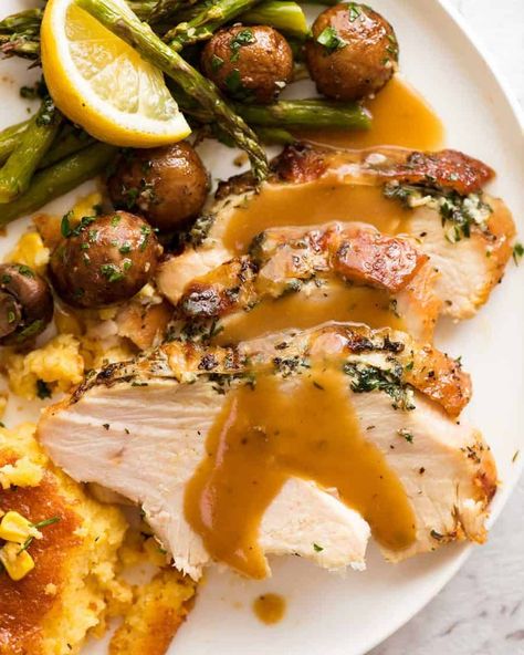 Chicken Breast Thanksgiving Recipes, Lemon Garlic Asparagus, Fall Recipes Dinner, Creamy Corn Casserole, Garlic Asparagus, Cooking Turkey Breast, Herb Turkey, Slow Cooker Turkey Breast, Gf Flour