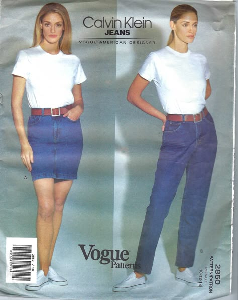 Super rare Uncut vintage vogue sewing pattern 2850 calvin klein misses shkirt and jeans size 4-6-8 10-12-14 year 1992 FF UNCUT, complete, factory folded, UNUSED condition. Claudia Schiffer Jeans, 70s Vogue, Look 80s, Jeans Pattern, High Class Fashion, Vintage Vogue Sewing Patterns, Vogue Vintage, High Waisted Denim Skirt, Tapered Leg Jeans