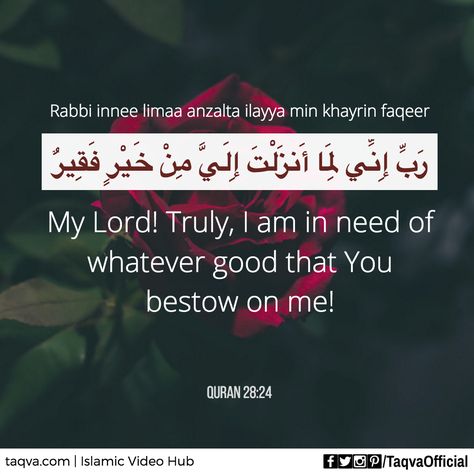 "My Lord! Truly, I am in need of whatever good that You bestow on me!""Rabbi inni limaa anzalta ilayya min khayrin faqeer" #Quran 28:24 #dua of #ProphetMusa (#Moses- peace be upon him) #islam #islamicreminder #islamicquotes #quranicdua #quranicquotes #islamic #prayer #supplication #muslim #muslims #muslimah #sunnah #ummah #marriage #wedding #job Rabbi Inni Lima Anzalta Ilayya, Rabbi Inni Lima Anzalta, Quran Reminder, Straight Path, Islamic Sayings, Islamic Knowledge, Noble Quran, My Lord, Muslim Love Quotes