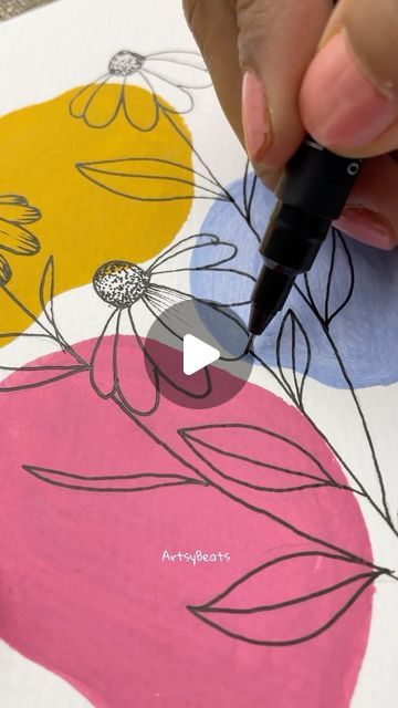 Flower Doodles | Mandala | Zen art✨ on Instagram: "Would you try this ? Easy and pretty floral art idea 💡  . Daisy painting 🌼 Botanical line drawing ✍️ using gouache color background on watercolour paper ☝🏻 . If you love to draw flowers 🌺 check out my step by step drawing guides, which are easy to follow and fun to draw ✍️  . Comment ‘flowers’ and I will send you the link in DM🔗 or check out the link in bio  . www.artsybeats.com 🔗  . #daisy #artsybeats #artreels #soothingart #aestheticreels #aestheticposts #diygifts #gouachepaint #therapeutic #arttherapyheals #lineart #easyart #flowerdrawing #stepbystep #learndrawing #learnart #practiceart" Easy Flower Line Drawing, Doodles Mandala, Gouache Color, Botanical Line Drawing, Draw Flowers, Drawing Guides, Daisy Painting, Fun To Draw, Floral Drawing