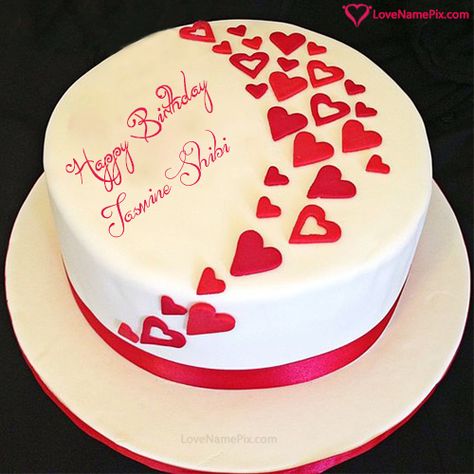 Jasmine shibi  Name Picture - Birthday Wishes Cake For Lovers Cake Dp, Birthday Cake Write Name, Online Birthday Cake, Cupcakes Design, Heart Birthday Cake, Happy Birthday Hearts, Birthday Cake Writing, Superhero Birthday Cake, Happy Birthday Cake Pictures