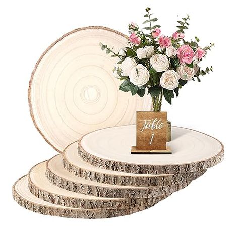 Wood Slice Centerpieces, Large Wood Slices, Party Balloons Diy, Wood Chargers, Centerpiece Craft, Wood Centerpieces, Wooden Slices, Wood Circles, Diy Decor Crafts