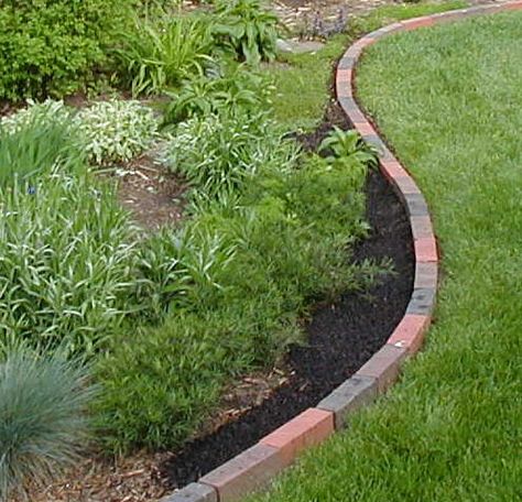 Brick Edging-seems more flexible and clean than what we have. Brick Landscape Edging, Brick Flower Bed, Garden Lawn Edging, Brick Garden Edging, Flower Bed Borders, Flower Bed Edging, Brick Edging, Garden Flower Beds, Brick Garden