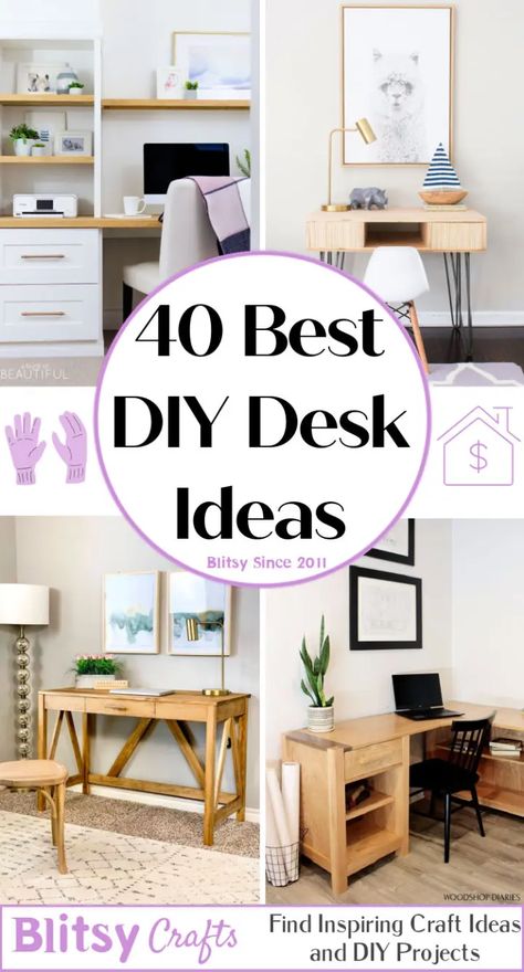 Diy Rustic Desk Ideas, Floor Desk Ideas, Cheap Diy Desk, Industrial Wooden Desk, Diy Desk Ideas, Diy Home Office Desk, Homemade Desk, Simple Writing Desk, Diy Corner Desk