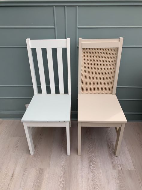 Dining Room Chairs Diy, Ikea Dining Chair, Dining Chair Makeover, Diy Rattan, Dining Chairs Diy, Upcycle Chair, Wood Chair Diy, Ikea Dining, Cane Dining Chairs