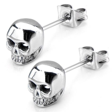 Earrings, Stud, Jewelry Womens Stainless Steel Skull Stud Earrings (Grey) - C811S2Q5V73  #Earrings #designerjewelry #fashionwomen #outfits #style #Stud Skull Fashion, Stainless Steel Polish, Skull Jewelry, Skull Earrings, Skull And Bones, Skull Art, Stainless Steel Jewelry, Jewelry Ideas, Runes