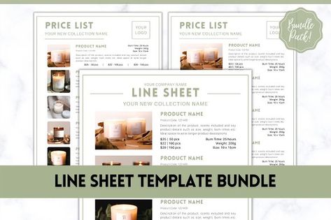 Line Sheet Template Wholesale BUNDLE by The Creative Jam Co on @creativemarket Candle Price List, Line Sheet Template, Sales Sheet, Candle Template, Line Sheet, Bubble Letter Fonts, Font Bubble, Photo Elements, Instagram Font