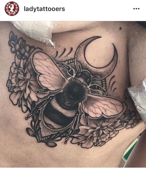 Bumble bee and moon sternum piece with botanical layout Bumble Bee Tattoos, Bee Tattoo Meaning, Sternum Piece, Queen Bee Tattoo, Bee Tattoos, Bumble Bee Tattoo, Creative Design Ideas, Throat Tattoo, Clover Tattoos