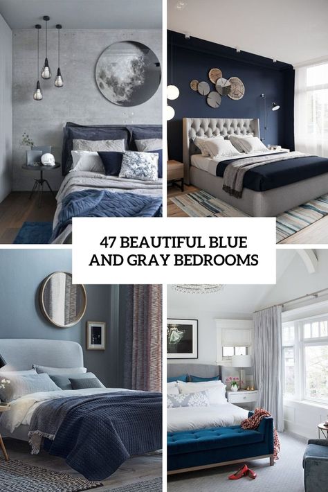 47 Beautiful Blue And Gray Bedrooms Blue Bedroom Grey Bed, Bedroom Ideas For Blue Walls, Gray And Dark Blue Bedroom, Bedroom Decor Blue And Grey, Navy And Grey Bedroom Master Accent Wall, Navy Silver Bedroom, Gray White Blue Bedroom, Blue And Grey Bedroom Walls, Blue And Grey Master Bedrooms Decor